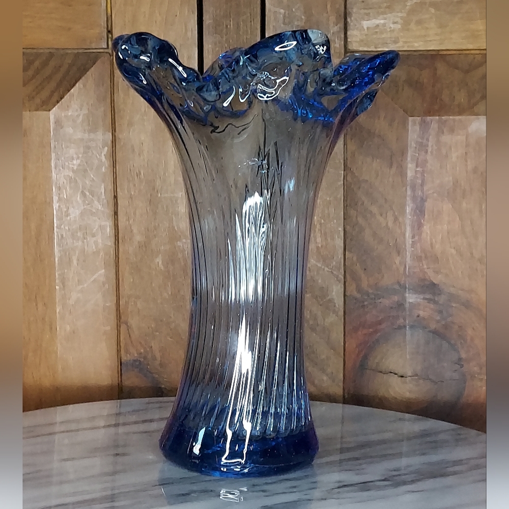 Vintage Murano Blue Glass Swung Vase - Picture 1 of 10